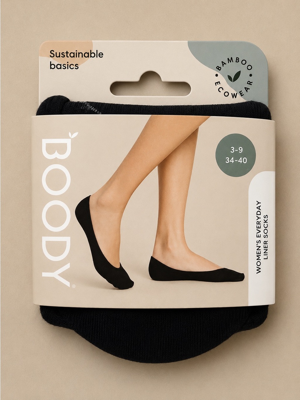 BOODY Women’s Everyday Liner Socks Black Bamboo Size 3–9 (EU 34–40) NWT